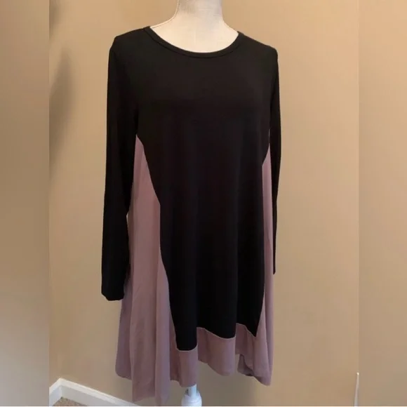 Black and Mocha Color Block Tunic Blouse Top - Picture 10 of 11